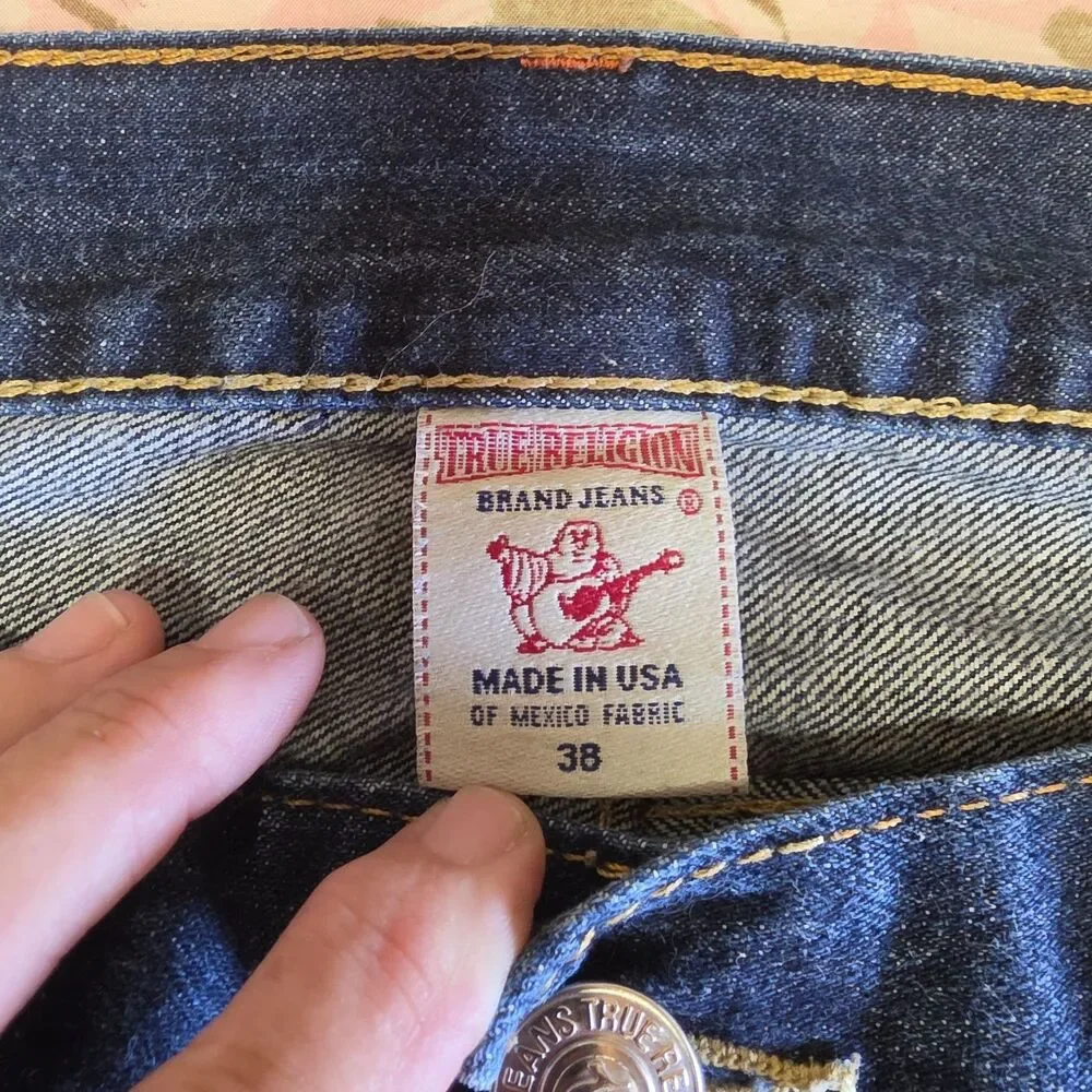 True Religion Straight Dark Wash Horseshoe Stitching Jeans Mens Size 38